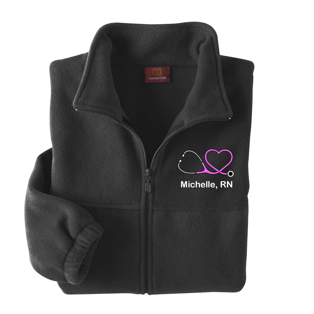 Custom Embroidered Stethoscope Heart Full Zip Fleece