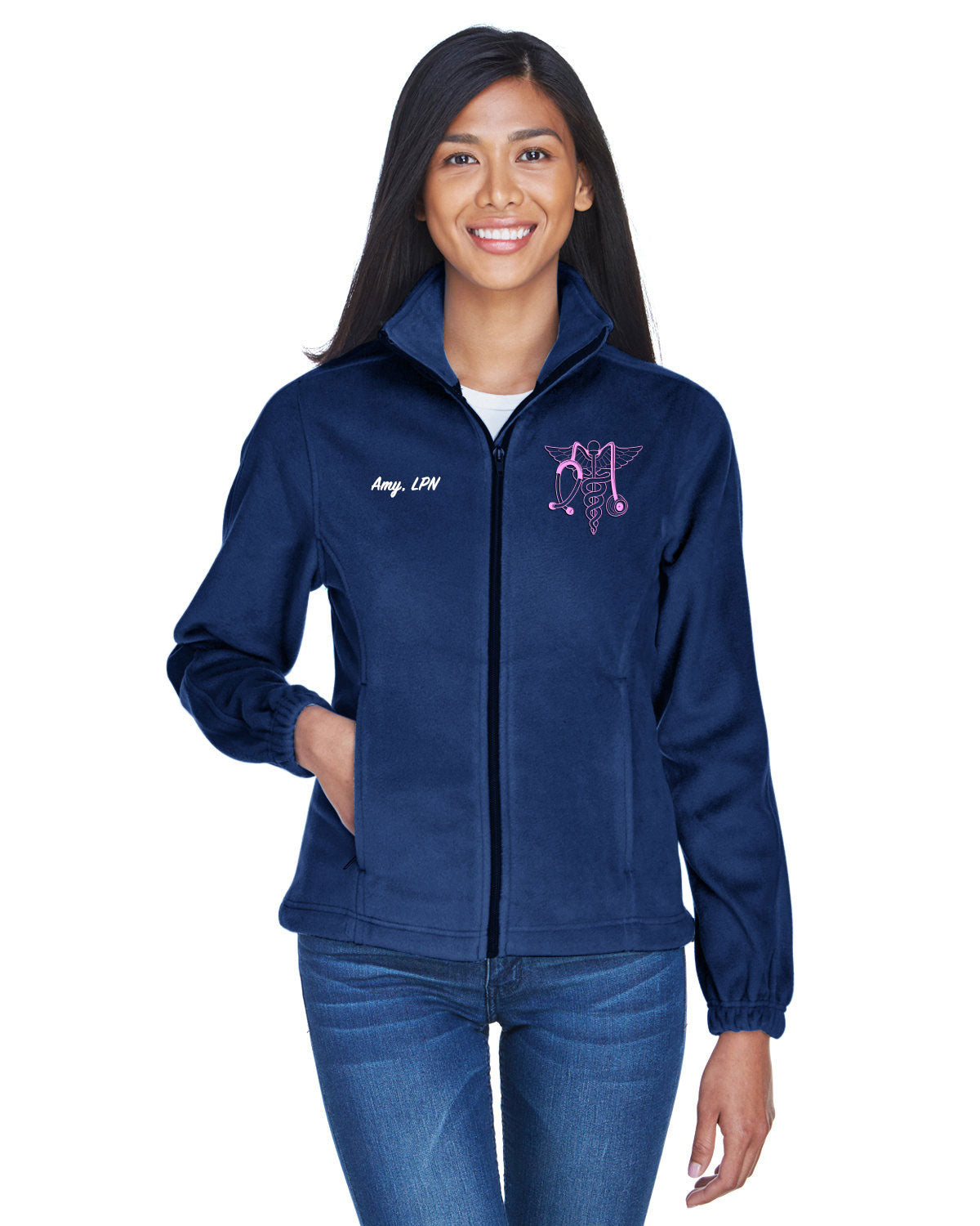 Custom Embroidered Caduceus Full Zip Fleece | Nurse Deals